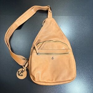Harbo 2nd Leather Sling Crossbody Boho Purse Backpack Zip Tan‎ Medium Travel Bag